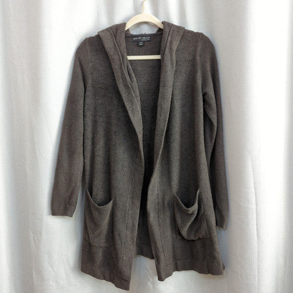 Barefoot Dreams Sweater Womens XS Gray  CozyChic Lite‎ Cardigan Pockets Hood